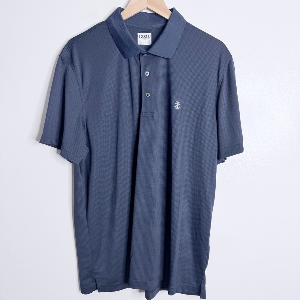 Izod Men’s Golf Polo XL Short Sleeves Blue Grid‎ Activewear Sport Stretch